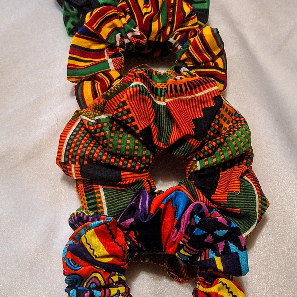 5 Colorful Patterned Hair Scrunchies Set
